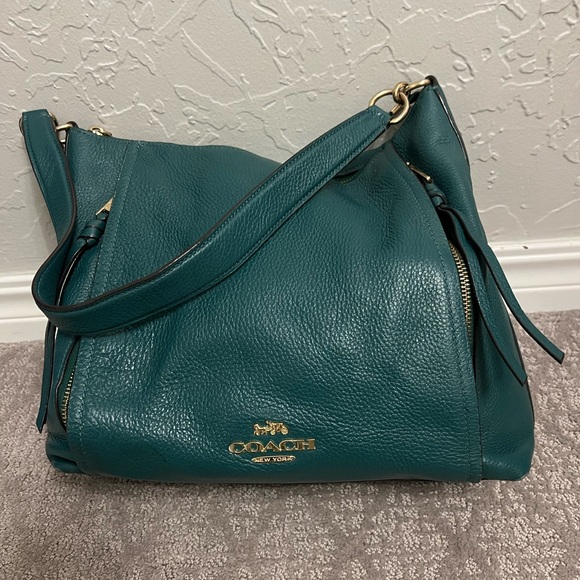 Coach Handbags - Coach Teal Pebbled Leather Shoulder Bag with Gold Hardware